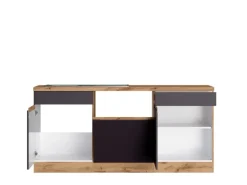 Held Möbel Winkelküche Turin 300 x 240 cm Graphit-Wotaneiche ohne E-Geräte