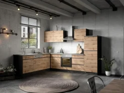 Held Möbel Winkelküche Turin 240 x 300 cm Wotaneiche-Graphit mit E-Geräten