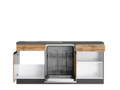 Held Möbel Winkelküche Turin 300 x 240 cm Wotaneiche-Graphit mit E-Geräten