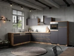 Held Möbel Winkelküche Turin 360 x 240 cm Graphit-Wotaneiche mit E-Geräten