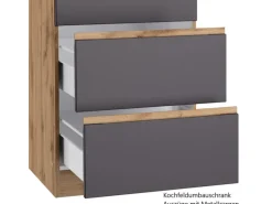 Held Möbel Winkelküche Turin 360 x 240 cm Graphit-Wotaneiche mit E-Geräten