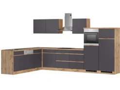 Held Möbel Winkelküche Turin 360 x 240 cm Graphit-Wotaneiche mit E-Geräten