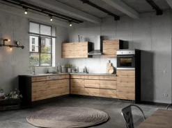 Held Möbel Winkelküche Turin 300 x 240 cm Wotaneiche-Graphit ohne E-Geräte