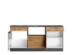 Held Möbel Winkelküche Turin 300 x 240 cm Wotaneiche-Graphit ohne E-Geräte