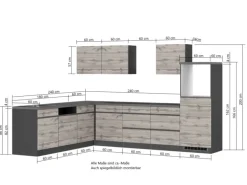 Held Möbel Winkelküche Turin 300 x 240 cm Wotaneiche-Graphit ohne E-Geräte