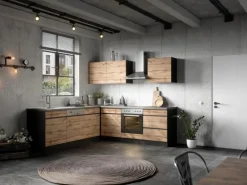 Held Möbel Winkelküche Turin 240 x 240 cm Wotaneiche-Graphit mit E-Geräten