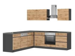 Held Möbel Winkelküche Turin 240 x 240 cm Wotaneiche-Graphit mit E-Geräten