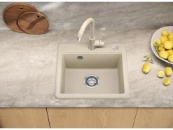 Helika Einbauspüle Esta 47 cm x 44 cm Elfenbein inkl. Druckknopfventil