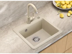 Helika Einbauspüle Esta 47 cm x 44 cm Elfenbein inkl. Druckknopfventil