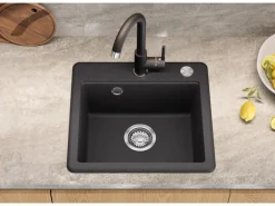 Helika Einbauspüle Esta 47 cm x 44 cm Schwarz inkl. Druckknopfventil