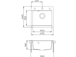 Helika Einbauspüle Esta 47 cm x 44 cm Schwarz inkl. Druckknopfventil