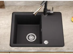 Helika Einbauspüle Esta 56 cm x 46 cm Schwarz inkl. Druckknopfventil