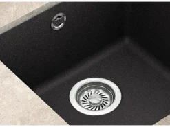 Helika Einbauspüle Forma 43 cm x 46 cm Schwarz inkl. Manuellem Ventil