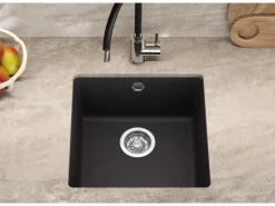 Helika Einbauspüle Forma 43 cm x 46 cm Schwarz inkl. Manuellem Ventil