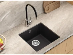 Helika Einbauspüle Forma 43 cm x 46 cm Schwarz inkl. Manuellem Ventil