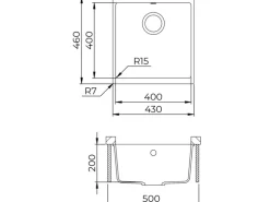 Helika Einbauspüle Forma 43 cm x 46 cm Schwarz inkl. Manuellem Ventil