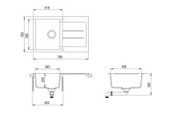 Helika Einbauspüle Granitverbundstoff  78 cm x 50 cm Schwarz