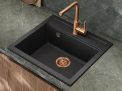 Helika Einbauspüle Quadro 56 cm x 51 cm Schwarz inkl. Kupferventil