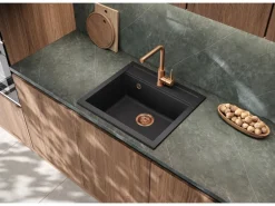 Helika Einbauspüle Quadro 56 cm x 51 cm Schwarz inkl. Kupferventil