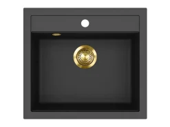 Helika Einbauspüle Quadro 56 cm x 51 cm Schwarz inkl. Goldventil