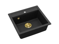 Helika Einbauspüle Quadro 56 cm x 51 cm Schwarz inkl. Goldventil