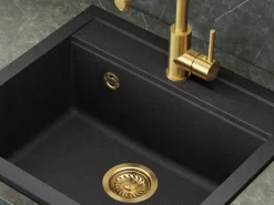 Helika Einbauspüle Quadro 56 cm x 51 cm Schwarz inkl. Goldventil