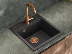 Helika Einbauspüle Tessa 49 cm x 51 cm Schwarz inkl. Kupferventil