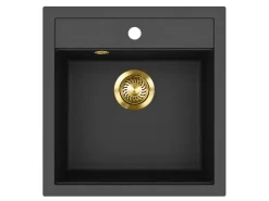 Helika Einbauspüle Tessa 49 cm x 51 cm Schwarz inkl. Goldventil