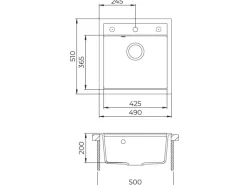 Helika Einbauspüle Tessa 49 cm x 51 cm Schwarz inkl. Goldventil
