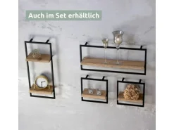 holz4home Wandregal Small Schwarz Gerahmt Industrial Style mit Baumkante Hellgrau