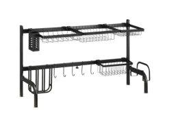 HOMCOM Abtropfgestell Geschirr  2-Stufig 51-93 cm mit Haken Stahl Schwarz