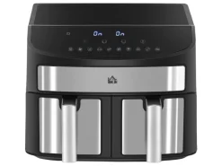 HOMCOM Heißluftfritteuse mit Doppelkammer Airfryer 10 Programmen 2400 W Schwarz