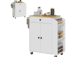 HOMCOM Kücheninsel mit Arbeitsplatte Spanplatte MDF Weiß 82L x 38B x 86,5H cm