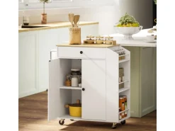 HOMCOM Kücheninsel mit Arbeitsplatte Spanplatte MDF Weiß 82L x 38B x 86,5H cm