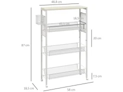 HOMCOM Küchenwagen mit 3 Ebenen Korb Arbeitsplatte Stahl 58 x 18,5 x 87 cm Weiß