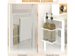 HOMCOM Küchenwagen mit 3 Ebenen Korb Arbeitsplatte Stahl 58 x 18,5 x 87 cm Weiß