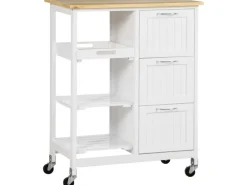 HOMCOM Küchenwagen mit 3 Schubladen & 3 Ebenen Arbeitsplatte Weiß  67 x 37 x 85 cm