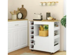 HOMCOM Küchenwagen mit Arbeitsplatte Spanplatte Eiche 83L x 40B x 83H cm