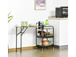 HOMCOM Küchenwagen mit Klappbarer Tischplatte Rustikal-Braun 118 x 36,5 x 82cm