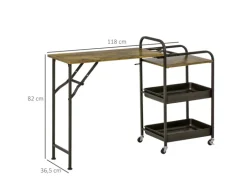 HOMCOM Küchenwagen mit Klappbarer Tischplatte Rustikal-Braun 118 x 36,5 x 82cm