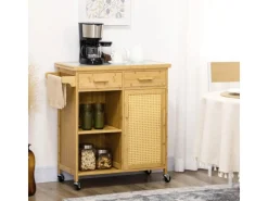 HOMCOM Küchenwagen mit Schublade Handtuchhalter Bambus Natur 84 x 36 x 85 cm