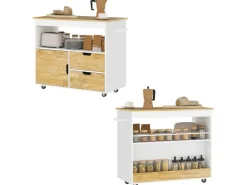 HOMCOM Küchenwagen Spanplatte Gummiholz Eiche 107L x 50B x 85H cm