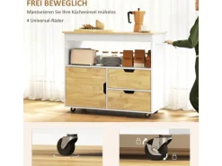 HOMCOM Küchenwagen Spanplatte Gummiholz Eiche 107L x 50B x 85H cm