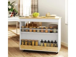 HOMCOM Küchenwagen Spanplatte Gummiholz Eiche 107L x 50B x 85H cm