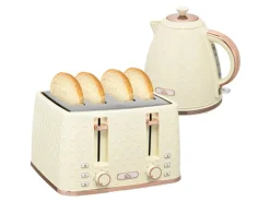 HOMCOM Kocher-Toaster-Set Kunststoff Stahl 24,2L x 19,5B x 23,4H cm Beige