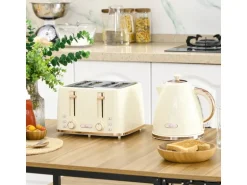 HOMCOM Kocher-Toaster-Set Kunststoff Stahl 24,2L x 19,5B x 23,4H cm Beige