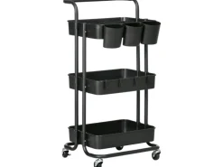 HOMCOM Servierwagen mit Haken Stahl ABS Schwarz 42L x 38B x 86,5H cm