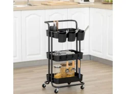 HOMCOM Servierwagen mit Haken Stahl ABS Schwarz 42L x 38B x 86,5H cm