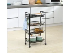 HOMCOM Servierwagen mit Haken Stahl Schwarz 45L x 26,5B x 84H cm