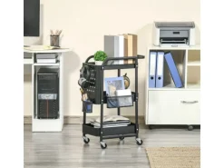 HOMCOM Servierwagen Stahl Kunststoff 51,5L x 32B x 75,6H cm Schwarz